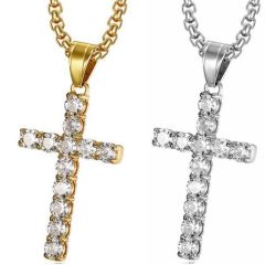 **COI Titanium Gold Tone/Silver Cross Pendant With Cubic Zirconia-8991BB