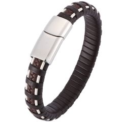 **COI Titanium Brown Genuine Leather Bracelet With Steel Clasp(Length: 8.07 inches)-9001BB