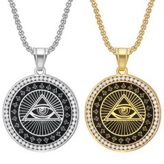 **COI Titanium Black Gold Tone/Silver Eye of Providence Pendant With Cubic Zirconia-9007BB