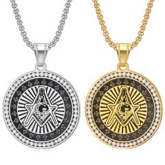 **COI Titanium Black Gold Tone/Silver Masonic Freemason Pendant With Cubic Zirconia-9009BB