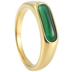 **COI Titanium Gold Tone/Silver Ring With Synthetic Jade-9011BB
