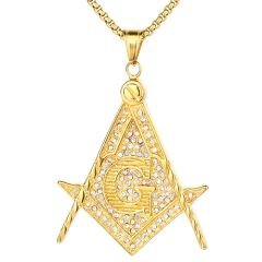 **COI Gold Tone Titanium Masonic Freemason Pendant With Cubic Zirconia-9017BB