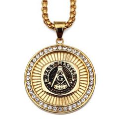 **COI Titanium Black Gold Tone Masonic Freemason Pendant With Cubic Zirconia-9018BB