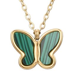 **COI Gold Tone Titanium Butterfly Necklace With Green Wood(Length: 19.7 inches)-9023BB