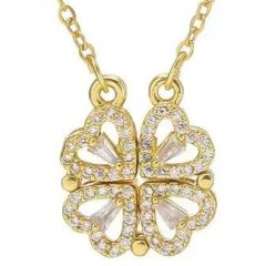 **COI Titanium Gold Tone/Silver Four Leaf Clover Necklace With Cubic Zirconia(Length: 19.7 inches)-9024BB