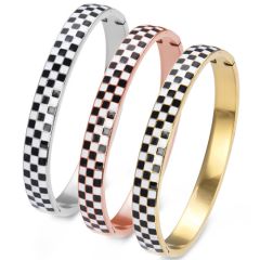 **COI Titanium Gold Tone/Silver/Rose Checkered Flag Bangle With Steel Clasp(Length: 7.42 inches)-9041BB