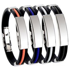 **COI Titanium Black Orange/Blue/White/Black Rubber Bracelet With Steel Clasp(Length: 8.27 inches)-9080BB
