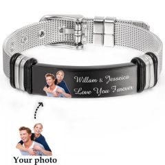 **COI Titanium Black Silver Custom Photo Engraving Bracelet With Steel Clasp(Length: 8.46 inches)-9082BB