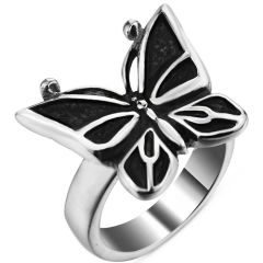 **COI Titanium Black Silver Butterfly Ring-9087BB