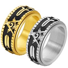 **COI Titanium Black Gold Tone/Silver Masonic Freemason Ring-9089BB