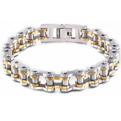 **COI Titanium Silver Black/Gold Tone/Silver Bracelet With Steel Clasp(Length: 8.85 inches)-9095BB