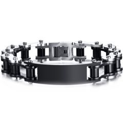 **COI Titanium Black Silver Bracelet With Steel Clasp(Length: 9.25 inches)-9097BB