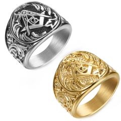 **COI Titanium Black Silver/Gold Tone Masonic Freemason Ring-9101BB