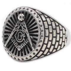 **COI Titanium Black Silver Masonic Freemason Ring-9117BB