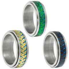 **COI Titanium Leaves Step Edges Ring With Carbon Fiber-9139BB