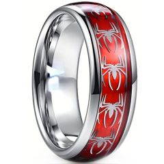 **COI Titanium Red Silver Spider Beveled Edges Ring-9145BB