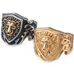 **COI Titanium Gold Tone Black/Gold Tone Lion Head Ring-9147BB