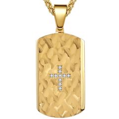 **COI Titanium Black/Gold Tone/Silver Hammered Cross Dog Tag Pendant With Cubic Zirconia-9148BB