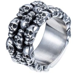 **COI Titanium Black Silver Skull Ring-9161BB