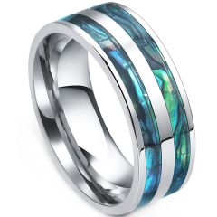 **COI Titanium Abalone Shell Pipe Cut Flat Ring-9165BB