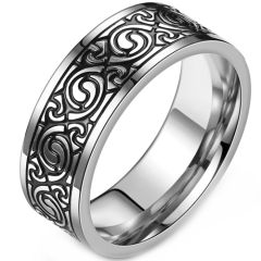 **COI Titanium Black Silver Celtic Pipe Cut Flat Ring-9167BB