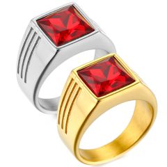 **COI Titanium Gold Tone/Silver Ring With Created Red Ruby-9172BB