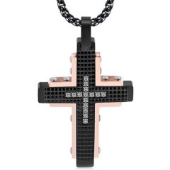 **COI Titanium Black Rose Cross Pendant With Cubic Zirconia-9186BB