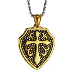 **COI Titanium Black Gold Tone Cross Tag Pendant-9188BB