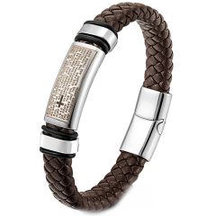 **COI Titanium Black Silver Cross Prayer Genuine Leather Bracelet With Steel Clasp(Length: 8.27 inches)-9190BB