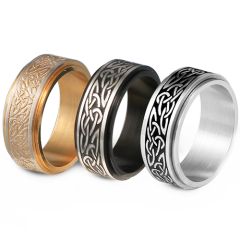 **COI Titanium Black/Gold Tone/Silver Celtic Step Edges Ring-9201BB