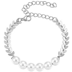 **COI Titanium Synthetic Pearl Bracelet With Steel Clasp(Length: 8.27 inches)-9214BB
