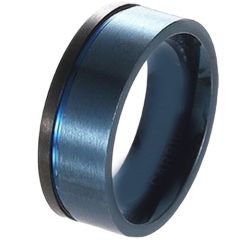 **COI Titanium Black Blue Offset Groove Pipe Cut Flat Ring-9228BB