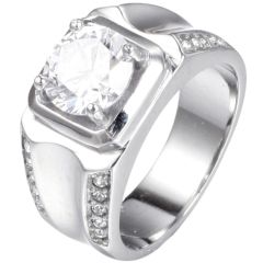 **COI Titanium Gold Tone/Silver Solitaire Ring With Cubic Zirconia-9234BB