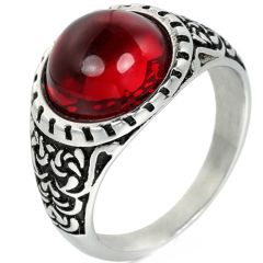 **COI Titanium Black Silver Celtic Ring With Created Red Ruby Cabochon/Blue Turquoise-9235BB