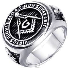 **COI Titanium Black Silver Masonic Freemason Ring-9236BB
