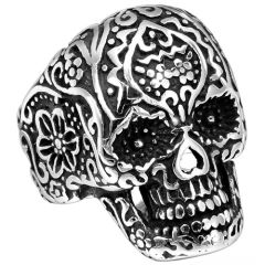 **COI Titanium Black Gold Tone/Silver Skull Ring-9237BB