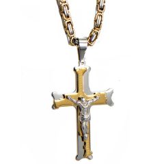 **COI Titanium Gold Tone Silver Cross Jesus Christ Necklace(Length: 23.6 inches)-9240BB