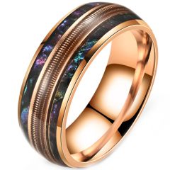 **COI Rose Titanium Abalone Shell & Wire Dome Court Ring-9248BB