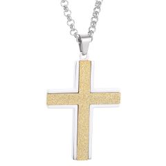 **COI Titanium Black/Blue/Gold Tone Silver Sandblasted Cross Pendant-9257BB