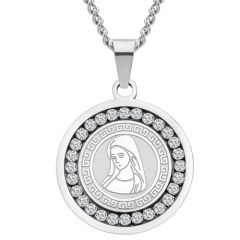 **COI Titanium Gold Tone/Silver Holy Mary Pendant With Cubic Zirconia-9260BB