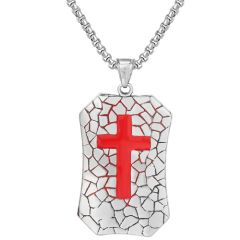 **COI Titanium Black Red Silver Cross Tag Pendant-9264BB