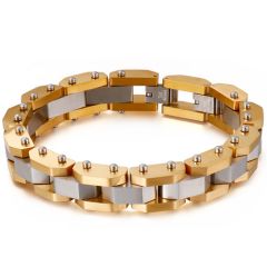 **COI Titanium Gold Tone Silver/Gold Tone/Silver Bracelet With Steel Clasp(Length: 8.66 inches)-9265BB