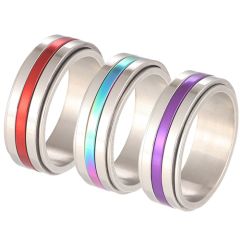 **COI Titanium Red/Purple/Rainbow Color Center Groove Step Edges Ring-9271BB