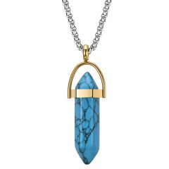 **COI Gold Tone Titanium Pendant With Red/White/Blue/Black Turquoise-9279BB