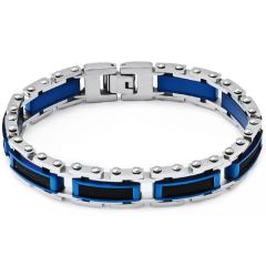 **COI Titanium Black Blue Silver Bracelet With Steel Clasp(Length: 8.27 inches)-9280BB