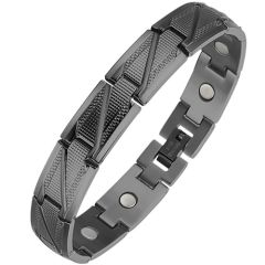 **COI Titanium Black/Silver Bracelet With Steel Clasp(Length: 8.27 inches)-9282BB
