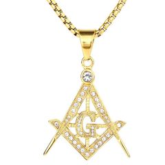 **COI Gold Tone Titanium Masonic Freemason Pendant With Cubic Zirconia-9292BB