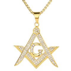 **COI Gold Tone Titanium Masonic Freemason Pendant With Cubic Zirconia-9294BB