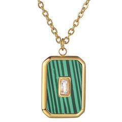 **COI Gold Tone Titanium Necklace With Malachite & Cubic Zirconia(Length: 18.5 inches)-9295BB