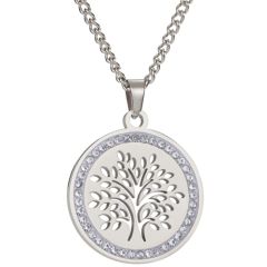 **COI Titanium Gold Tone/Silver Life Tree Pendant With Cubic Zirconia-9296BB